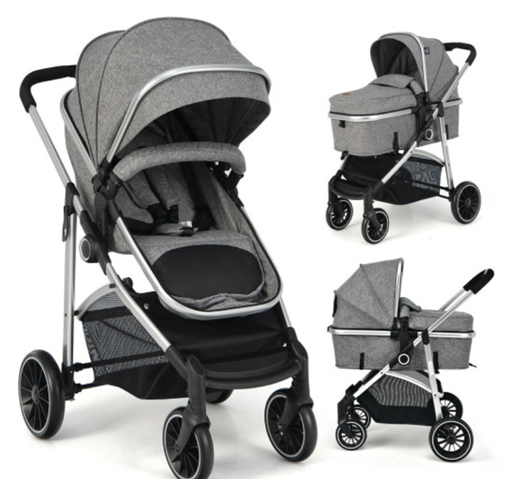 2 In 1 Convertible Baby Stroller With Reversible Seat-Gray BC10046US-GR