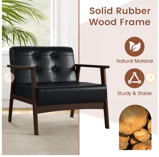 Rubber Wood Frame Accent Chair with Armrest for Living Room-Black (Assembled)