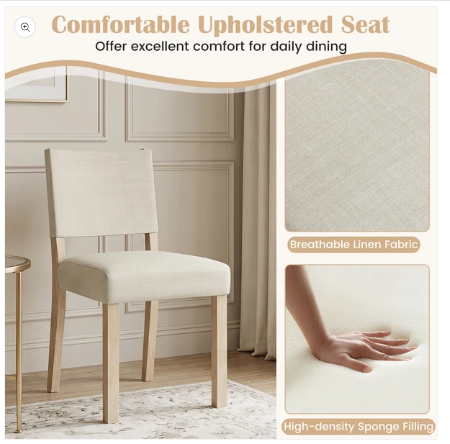 Set of 2 Fabric Upholstered Dining Chair with Solid Wood Legs-Beige