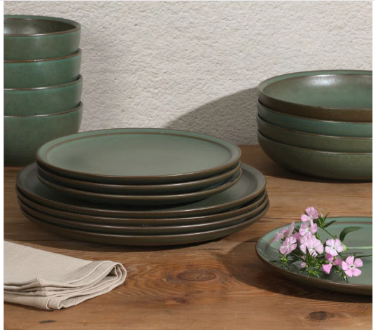 Gibson Elite Beckett Stoneware Matte Reactive Glaze 16 Piece Plates and Bowls Dinnerware Set - Grey (Set of 4)