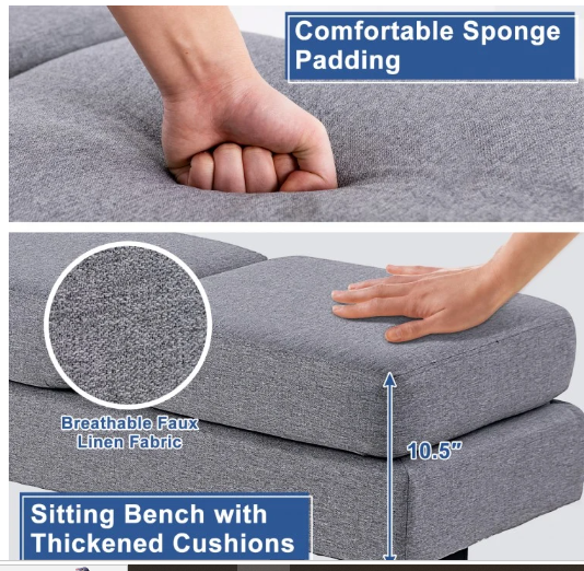 Waiting Room Bench Seating Long Bench with Metal Frame Leg-Gray