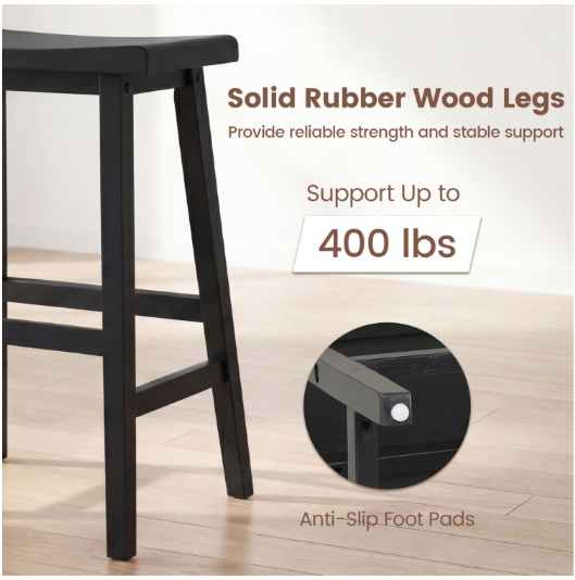 24 Inch Counter Height Stools Solid Wood Saddle Bar Stools Set of 2-Black