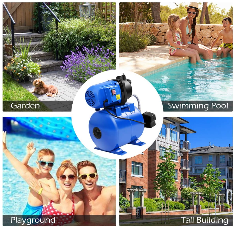 Shallow Well Pump & Pressure Tank, 1000GPH Garden Water Pump Jet Pressurized for Home Irrigation Garden Lawn, 1200W (Blue)