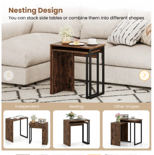 2-in-1 Nesting Coffee Table Set of 2 for Living Room and Bedroom-Rustic Brown (Fully Assembled)