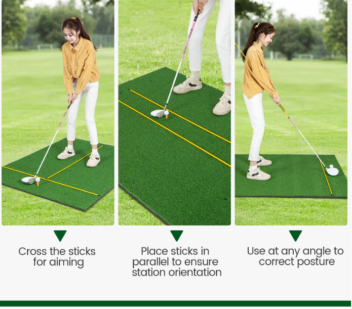 Artificial Turf Mat for Indoor and Outdoor Golf Practice Includes 2 Rubber Tees and 2 Alignment Sticks-32mm