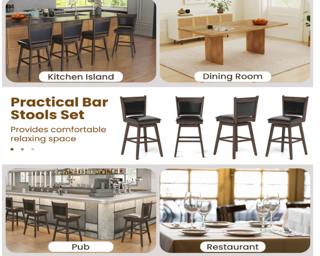 Set of 2 - 29 Inch Padded Bar Stools with Swivel Seat and Footrest - Fully Assembled