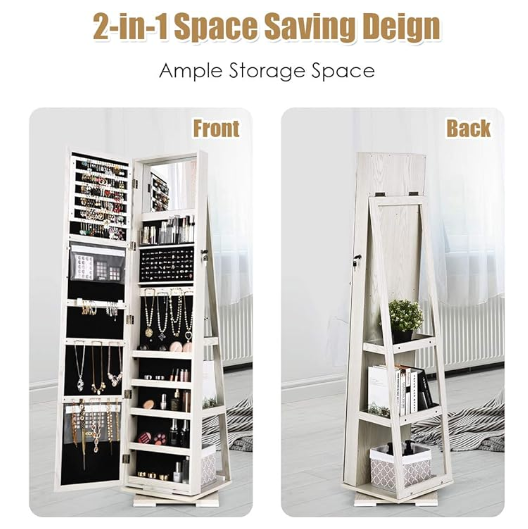360° Rotating Mirrored Jewelry Cabinet Armoire with Mirror