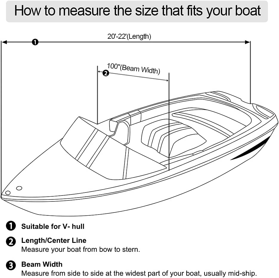 20-22ft Trailerable Boat Cover, Heavy Duty Waterproof UV Resistant Marine Grade