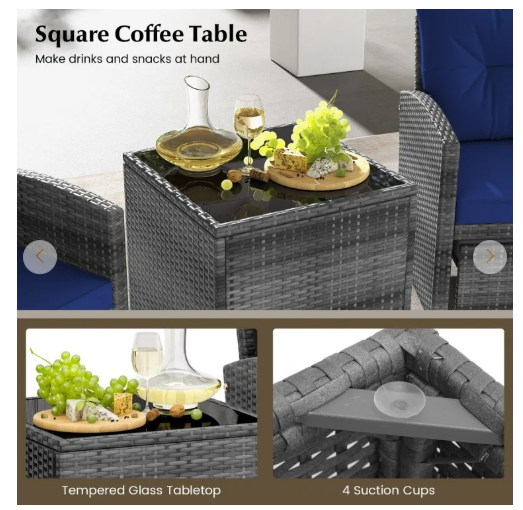 5 Pieces Patio Rattan Sofa Ottoman Furniture Set with Cushions-Ours is Grey (Fully Assembled)
