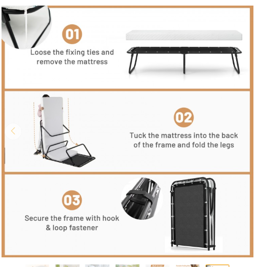 75 x 31 Inch Folding Bed with Mattress Cot Size with Memory Foam