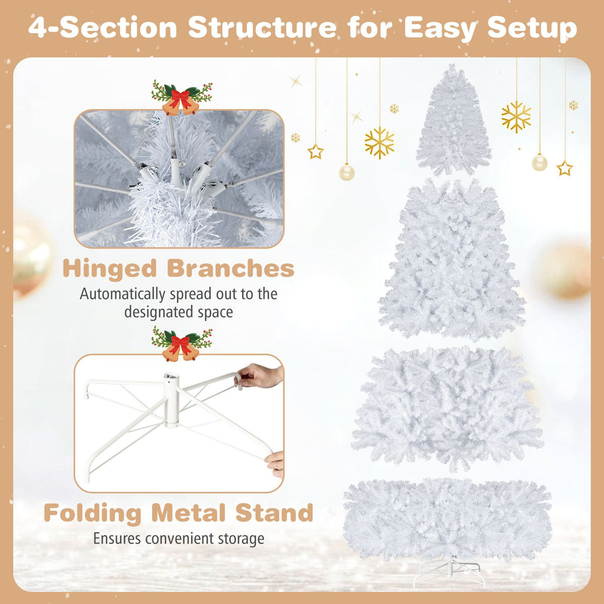 9' Hinged Artificial Christmas Tree with Metal Stand-9 ft