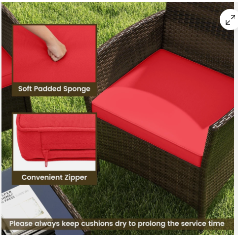 4 Piece Patio Rattan Conversation Set with Cozy Seat Cushions-RED (Assembled)
