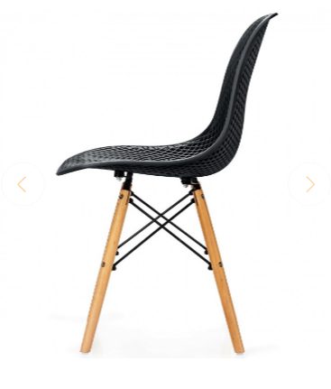 4 Pieces Modern Plastic Hollow Chair Set with Wood Leg-Black