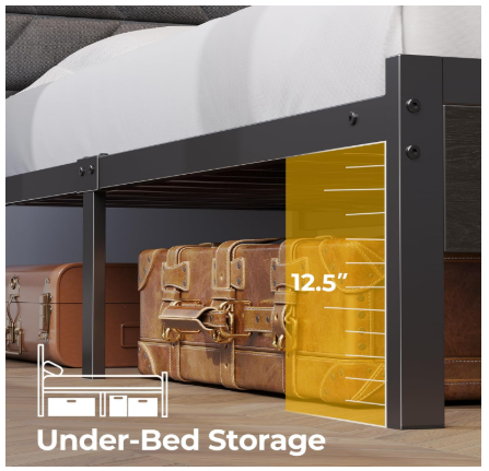 Bed Frame Queen Size with LED/Charging Station, Grey - (1 Box, Unassembled)