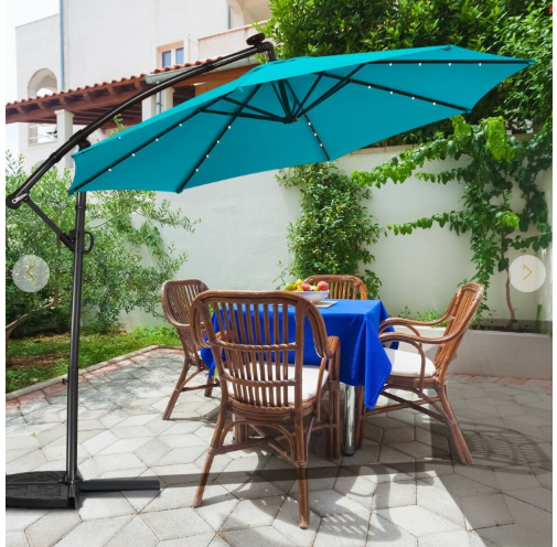 Tax Free - 10 Feet Patio Offset Umbrella with 32 Solar-Powered LED Lights-Turquois (Assembled)