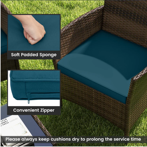 TAX FREE - 4 Piece Patio Rattan Conversation Set with Cozy Seat Cushions-Peacock Blue (Assembled)