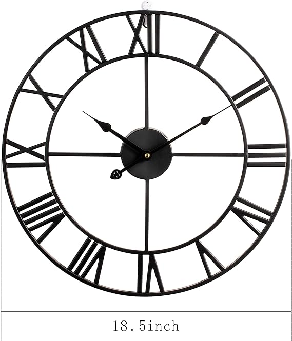 Large Modern Metal Wall Clocks Battery Operated Black Roman Numerals Clock for Wall Decor