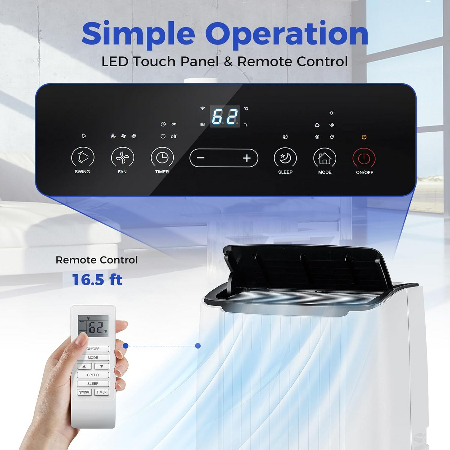 12000 BTU Portable Heat Pump & Air Conditioner, Fan, Dehumidifier, 1 wheel sticks. SPECIAL