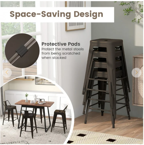 Set of 4, 24 Inch Side Chairs with Rubber Feet and Removable Back, Gunmetal