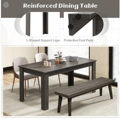 63 Inch Rectangular Modern Dining Kitchen Table-Gray (Fully Assembled)
