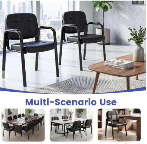 Set of 4,Waiting Room Guest Chair with Mixed PU Leather and Integrated Armrests-Black (Assembled)