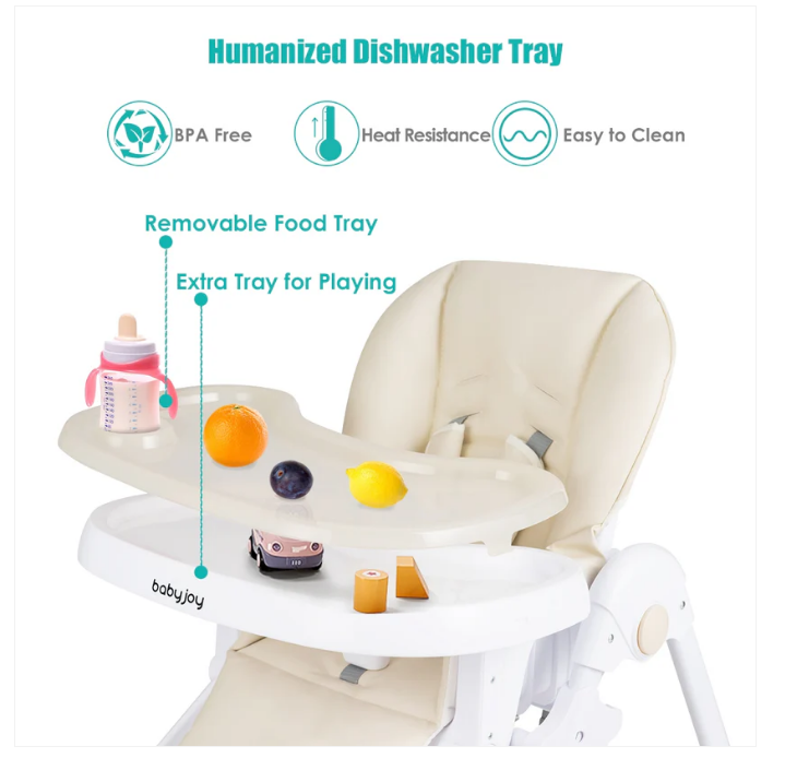 3-In-1 Convertible Baby High Chair for Toddlers-Beige with Grey Table