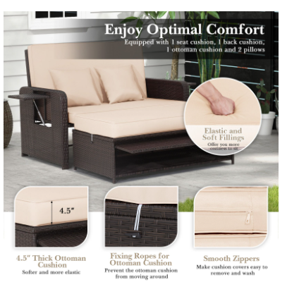 Wicker Outdoor Daybed with Loveseat and Ottoman - Beige (Ours is Grey Wicker) (assembled)