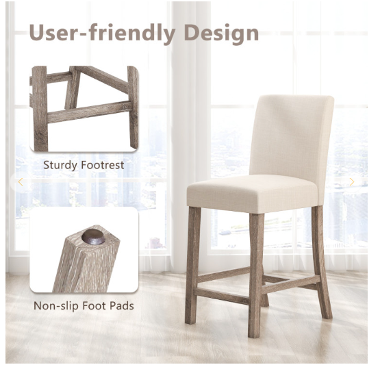 Set of 2, Counter Height Bar Stools with Back and Footrest (Fully Assembled)