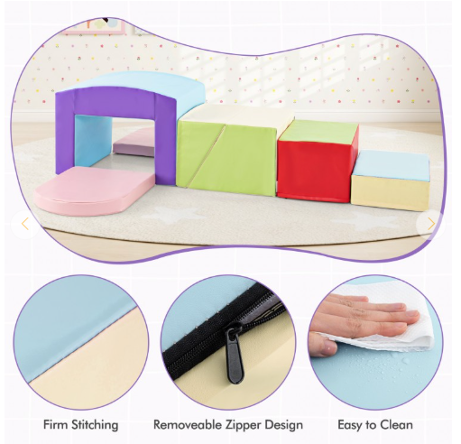 6 Pieces Foam Climbing Blocks Soft Play Climbing for Toddlers with Tunnel (Customer Return)