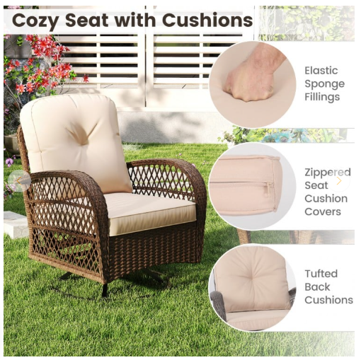 3 Pieces Outdoor Swivel Rocker Set with Small Side Table (Fully Assembled)