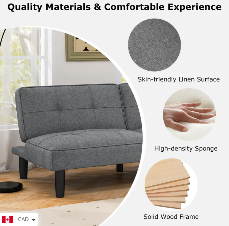 Convertible Futon Sofa Bed, Upholstered Folding Recliner