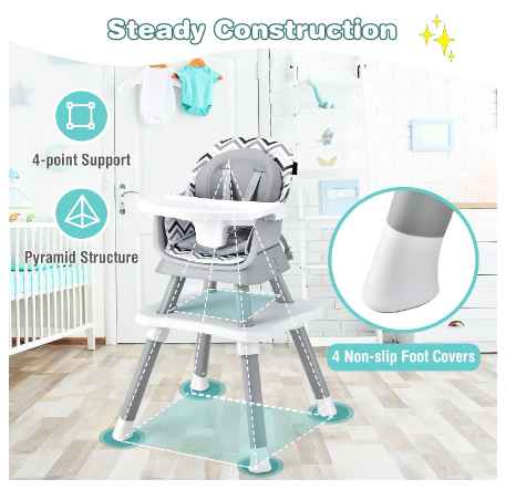 8-in-1 Convertible Baby High Chair with Adjustable Removable Tray-Gray
