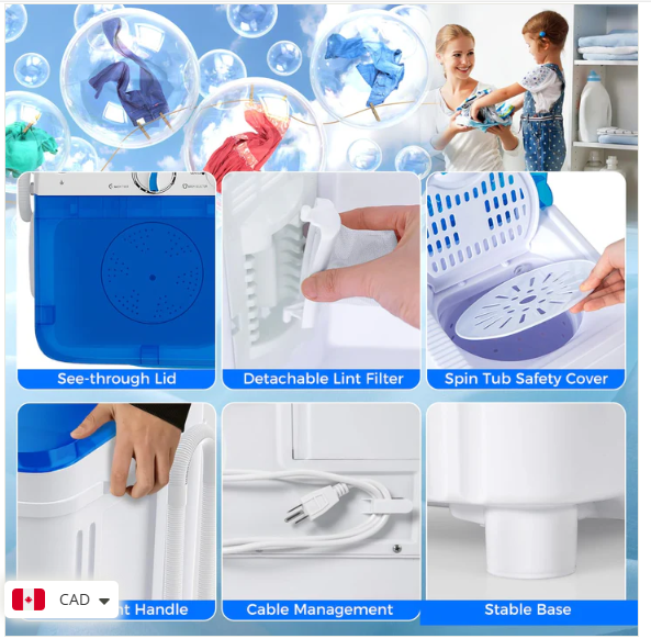 *Special* - Portable Washing Machine, 17.6lbs Compact Portable Washer Twin Tub Combo with Pump Drain