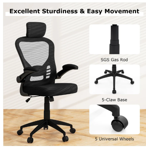 Ergonomic Mesh Office Chair, Home Office Desk Chair with Adjustable Headrest and Lumbar Support