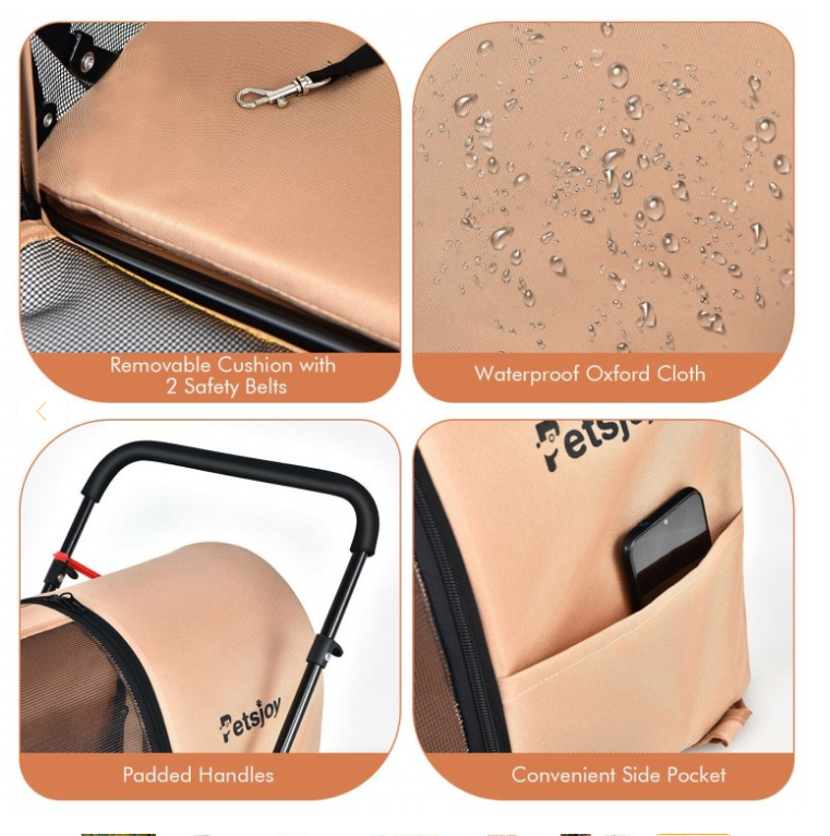4-in-1 Double Pet Stroller with Detachable Carrier and Travel Carriage