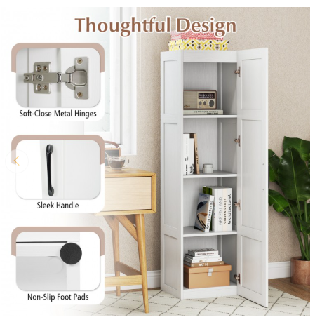 Tall Storage Cabinet with 4 Storage Shelves for Bathroom Living Room
