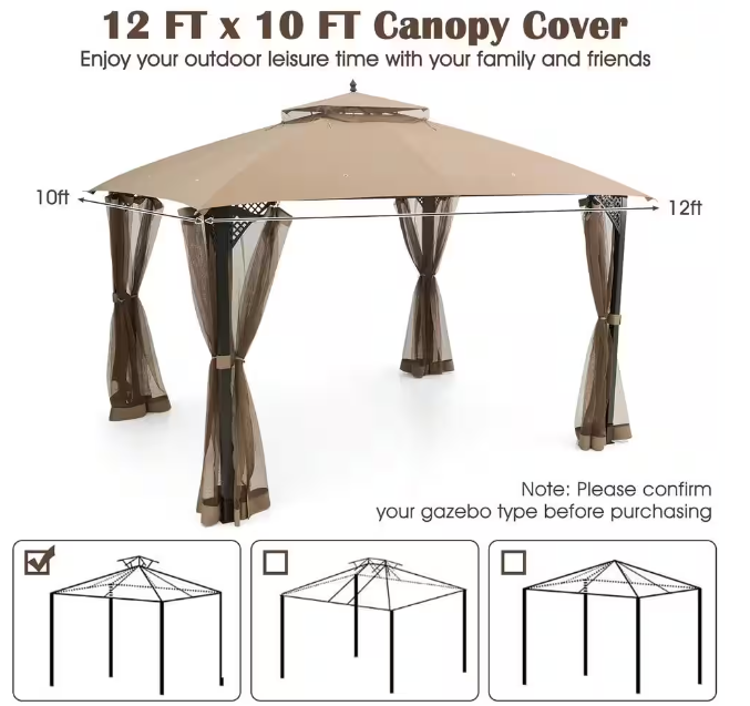 10 ft. x 12 ft. Patio Gazebo Replacement Top Cover 2-Tier Canopy
