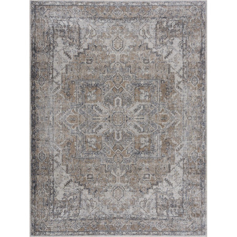 Medallion Design Performance Brown/Grey Machine Washable Rug - 7'10 X 10