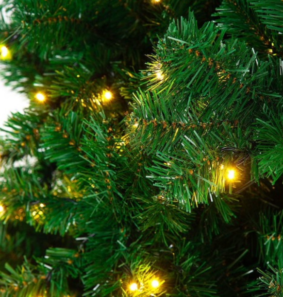 9 Feet Pre-Lit PVC Artificial Christmas Tree with 700 LED Lights, dark green, ASSEMBLED