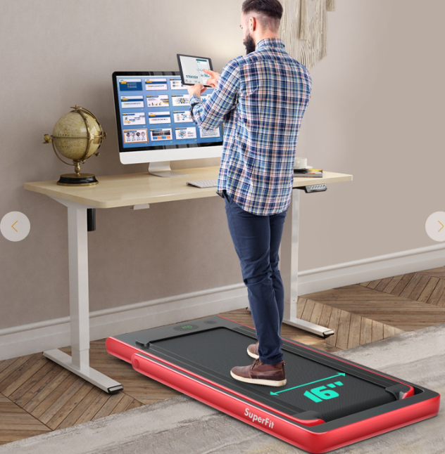 2 in 1 Folding Treadmill 2.25HP Running Machine w/ Dual Display, Red/Black (MAX265lbs)