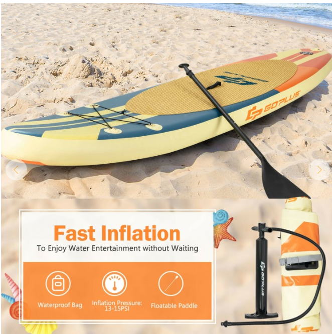Goplus Inflatable Stand Up Paddle Board - 11 FT - Yellow