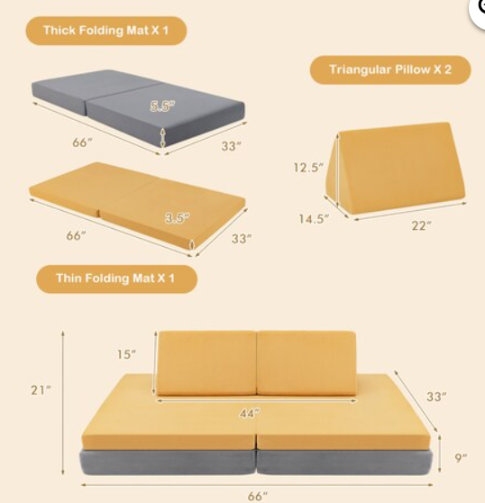 4-Piece Kids Couch or 2 Chairs Toddler to Teen Sofa and Play Set