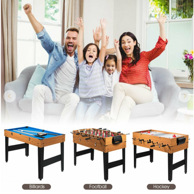 48 Inch 3-In-1 Multi Combo Game Table with Soccer for Game Rooms, unassembled, 1 box