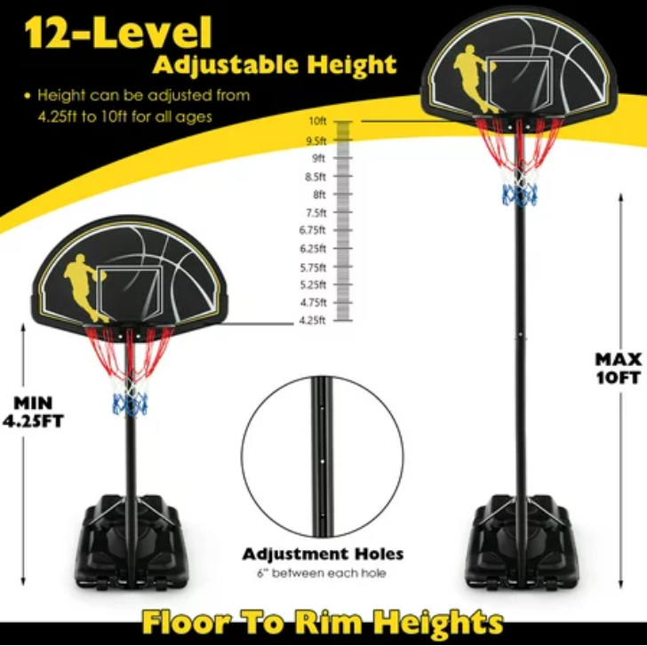 Portable Adjustable Basketball, Fillable Base, 1 box, unassembled