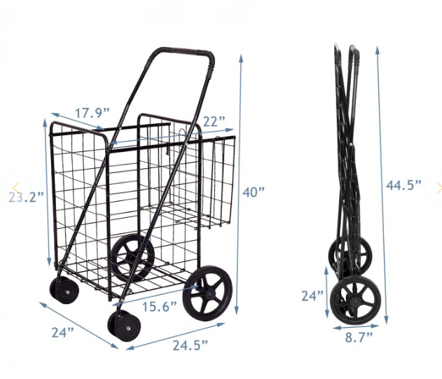 Jumbo Folding Shopping Basket Rolling Trolley