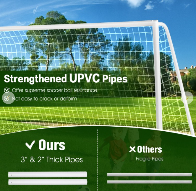 Soccer Goal with Strong UPVC Frame and High-Strength Netting, 1 Box Unassembled