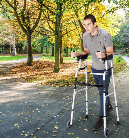 SALE, Folding Height Adjustable Walking Frame with Armrest Support-Silver