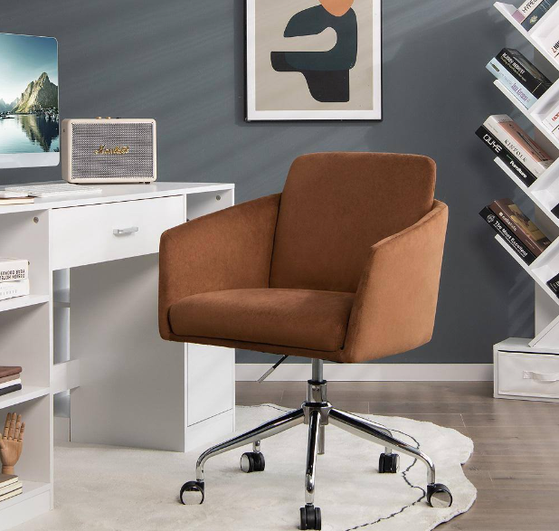 Coffee Fabric Adjustable Home Office Chair Swivel Computer Chair with Armrest