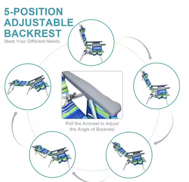 SPECIAL NO TAX, 2 Piece Patio Blue Folding Plastic Outdoor Recliner Chair