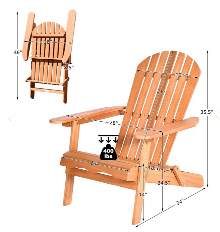 SPECIAL, NO TAX, Eucalyptus Chair Foldable Outdoor Wood Lounger Chair, assembled
